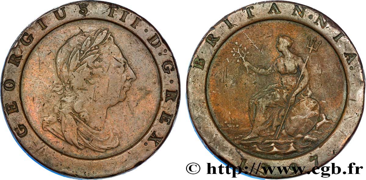 VEREINIGTEN KÖNIGREICH 2 Pence Georges III / britannia 1797  S 