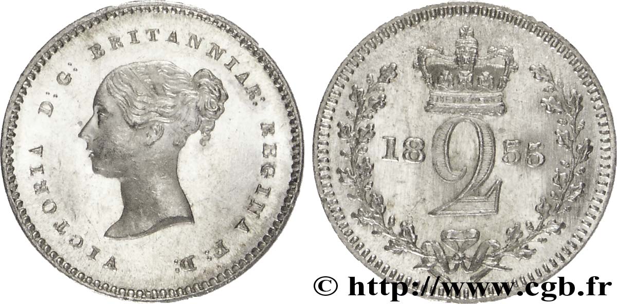 UNITED KINGDOM 2 Pence Victoria buste jeune 1855  MS 