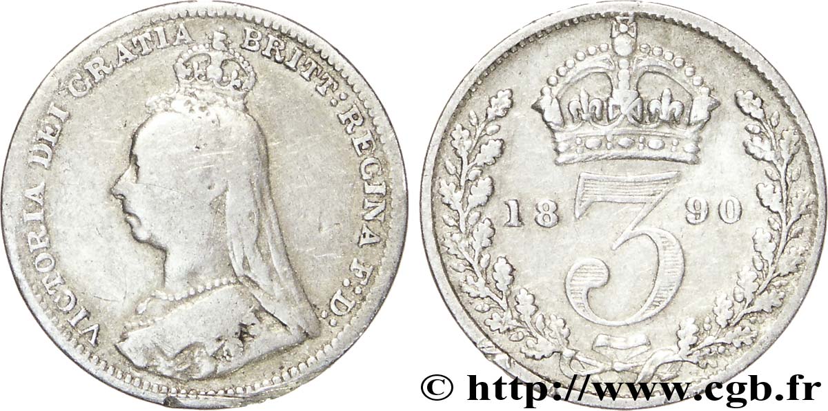 VEREINIGTEN KÖNIGREICH 3 Pence Victoria buste du jubilé 1890  S 