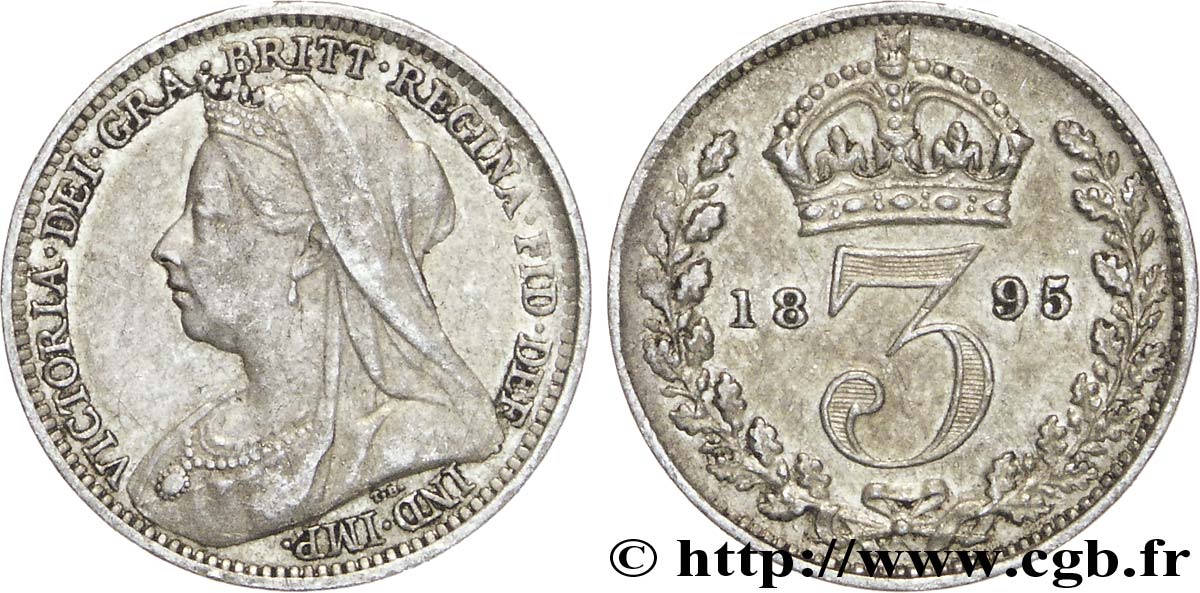 REINO UNIDO 3 Pence Victoria “Old Head” 1895  EBC 