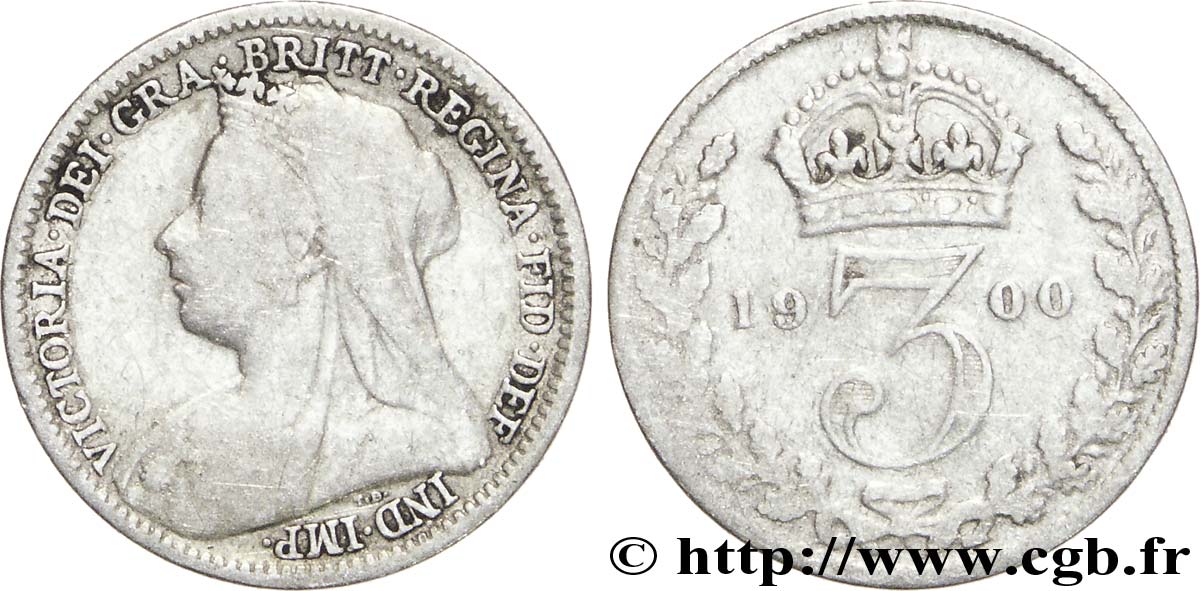 UNITED KINGDOM 3 Pence Victoria buste du jubilé 1900  VF 
