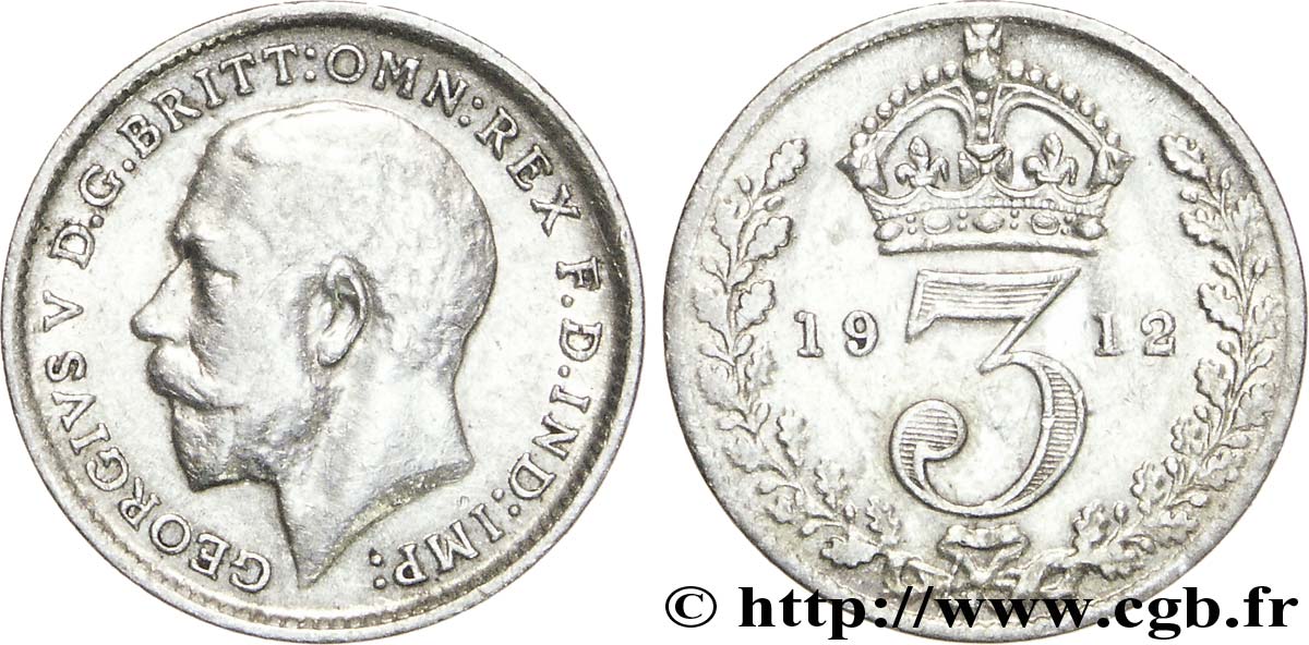 REINO UNIDO 3 Pence Georges V / couronne 1912  EBC 