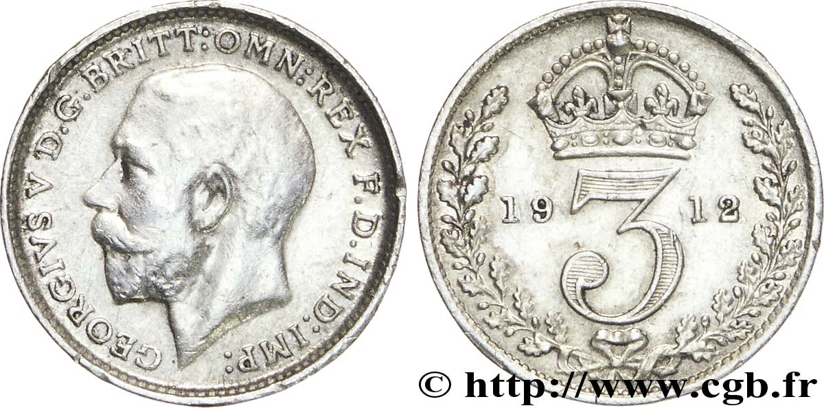 REINO UNIDO 3 Pence Georges V / couronne 1912  EBC 