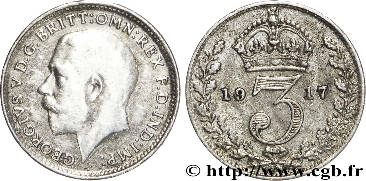VEREINIGTEN KÖNIGREICH 3 Pence Georges V / couronne 1917  VZ 