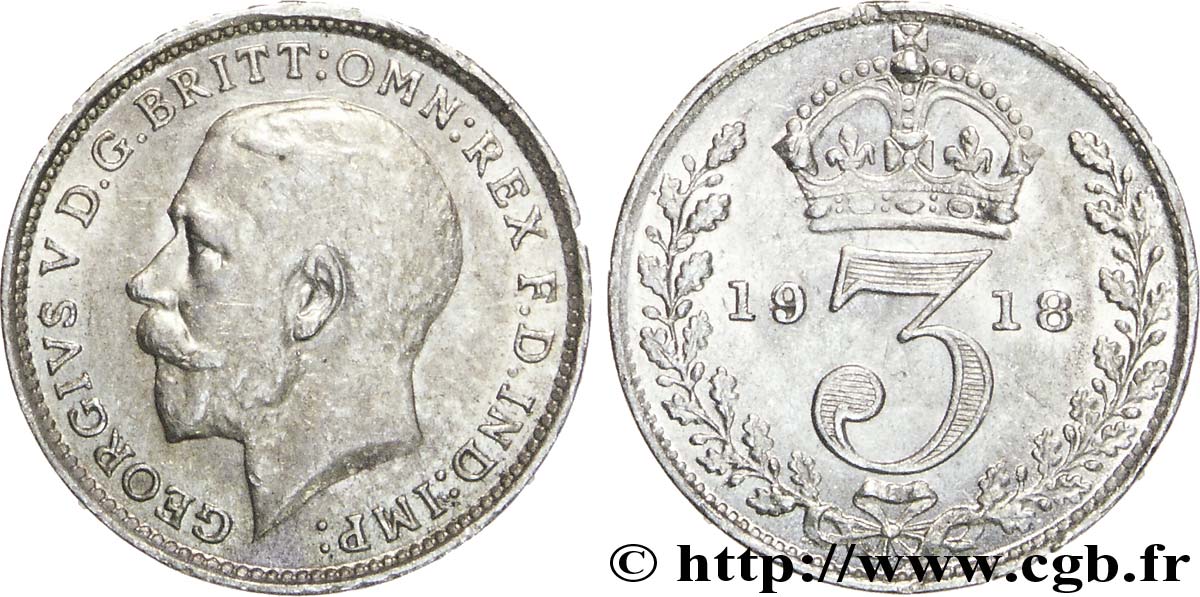 VEREINIGTEN KÖNIGREICH 3 Pence Georges VI / couronne 1918  VZ 