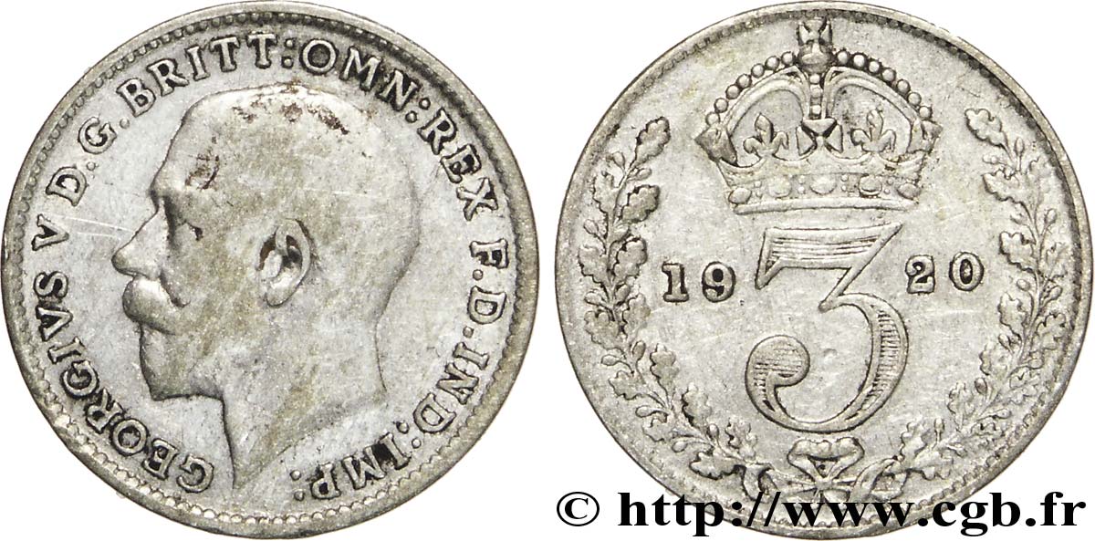 VEREINIGTEN KÖNIGREICH 3 Pence Georges V 1920  S 