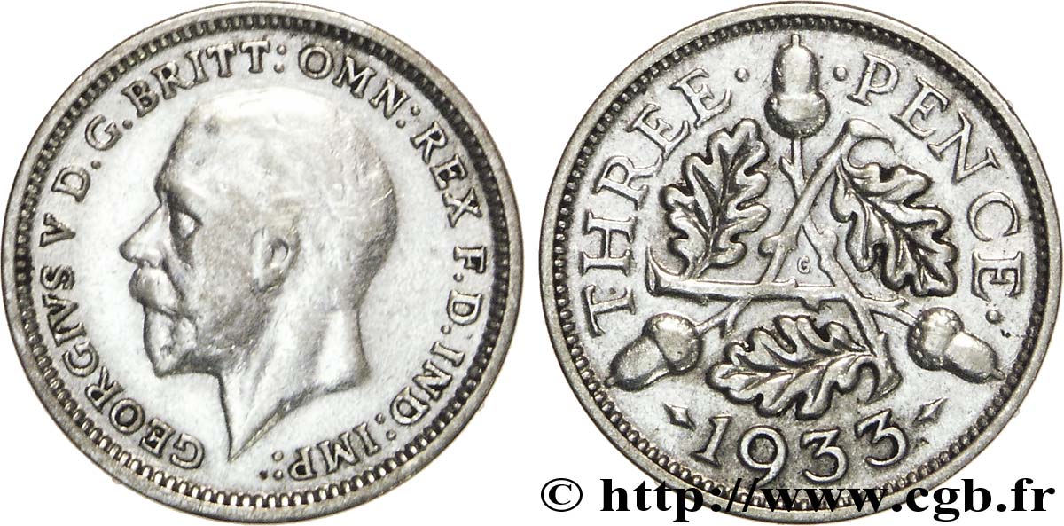 UNITED KINGDOM 3 Pence Georges VI 1933  XF 