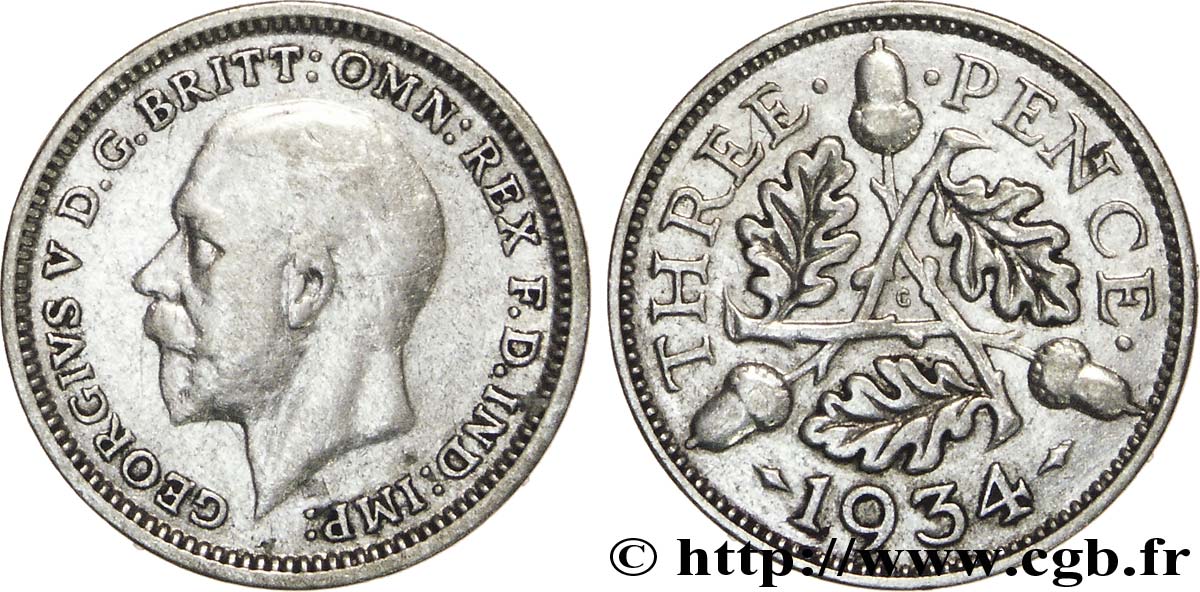 UNITED KINGDOM 3 Pence Georges VI 1934  XF 
