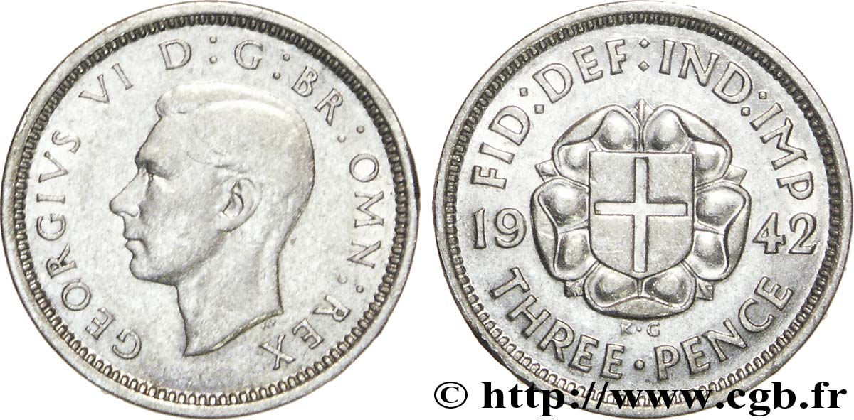 UNITED KINGDOM 3 Pence Georges VI 1942  XF 