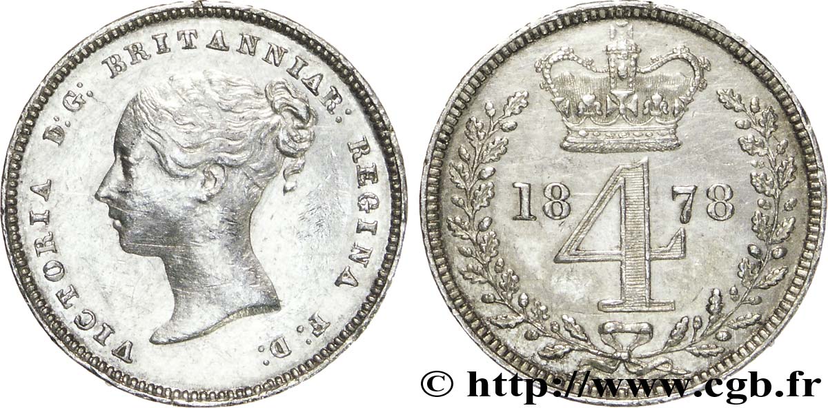 UNITED KINGDOM 4 Pence (Maundy Set) Victoria tête jeune 1878 Londres AU 