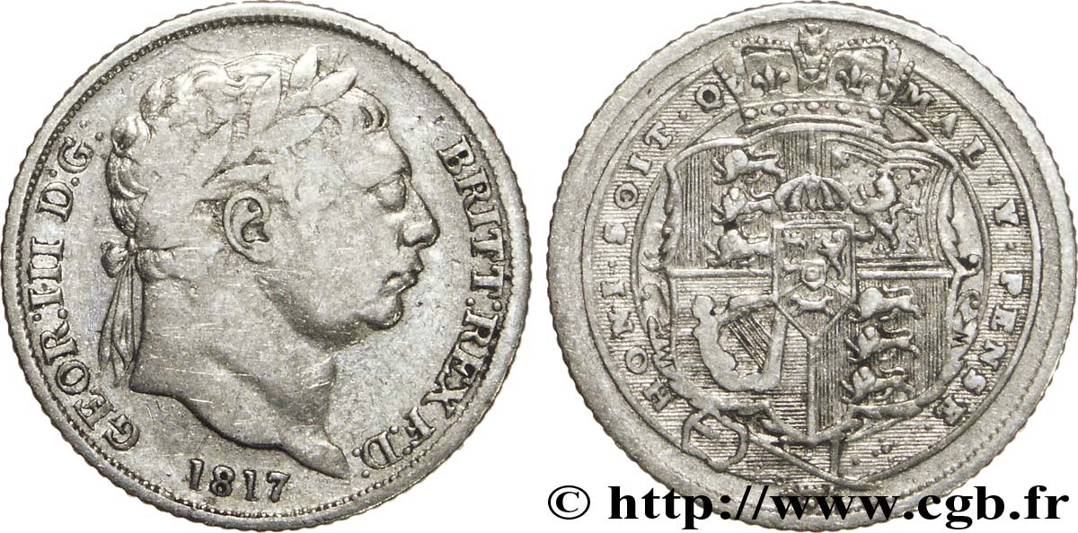 UNITED KINGDOM 6 Pence Georges III tête laurée / armes couronnées 1817  VF 