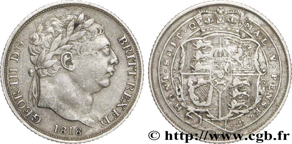 UNITED KINGDOM 6 Pence Georges III tête laurée / armes couronnées 1818  AU 