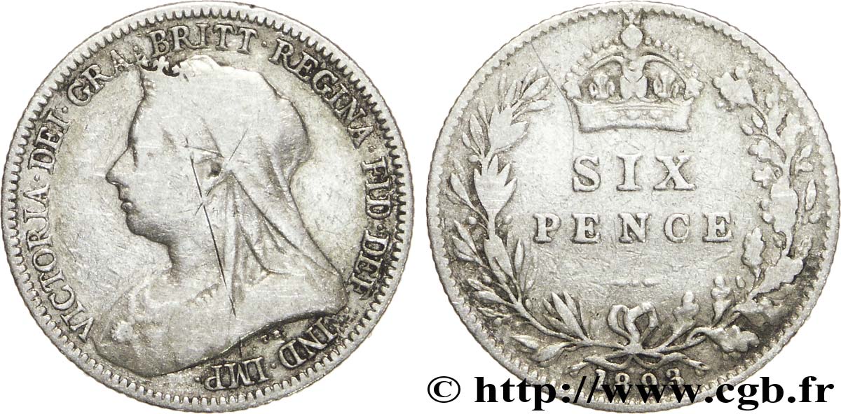 UNITED KINGDOM 6 Pence Victoria “Old Head” 1893 Londres VF 