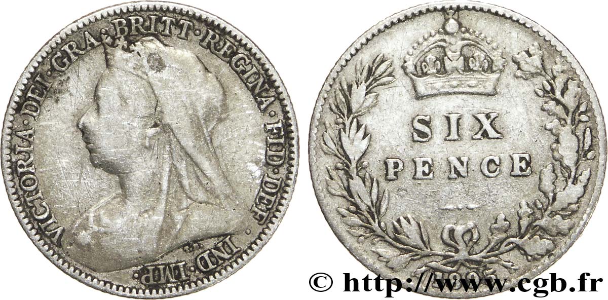 REINO UNIDO 6 Pence Victoria “Old Head” 1895 Londres BC 