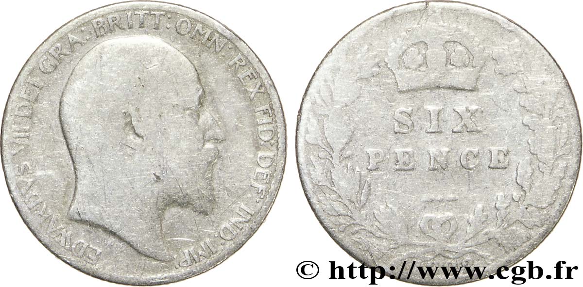 ROYAUME-UNI 6 Pence Edouard VII / blason 1902  B 