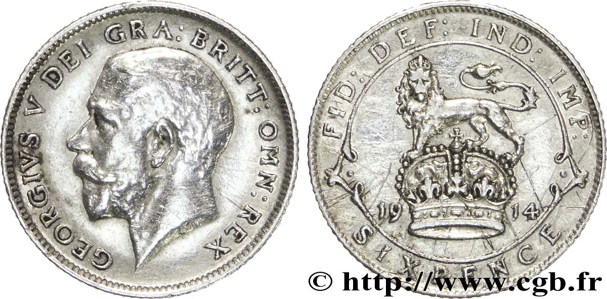 REGNO UNITO 6 Pence Georges V / lion surmontant une couronne 1914  BB 