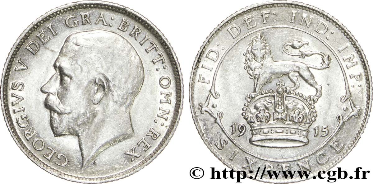 VEREINIGTEN KÖNIGREICH 6 Pence Georges V / lion surmontant une couronne 1915  VZ 