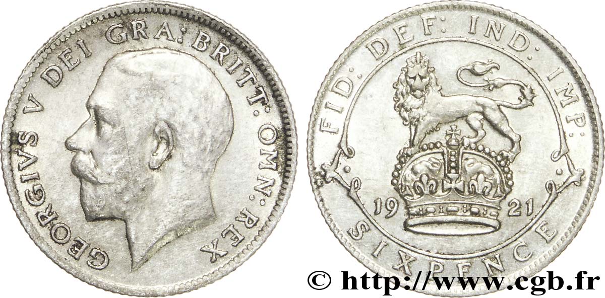 VEREINIGTEN KÖNIGREICH 6 Pence Georges V / lion surmontant une couronne 1921  VZ 