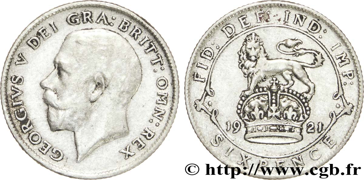VEREINIGTEN KÖNIGREICH 6 Pence Georges V / lion surmontant une couronne 1921  fSS 