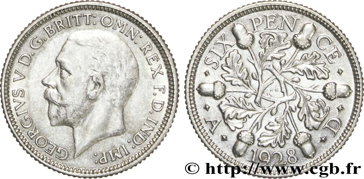 UNITED KINGDOM 6 Pence Georges V 1928  AU 