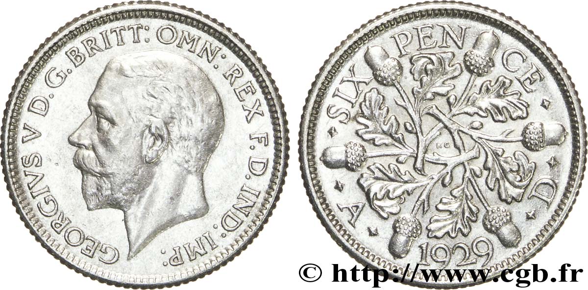 UNITED KINGDOM 6 Pence Georges V / 6 rameaux de chêne 1929  AU 