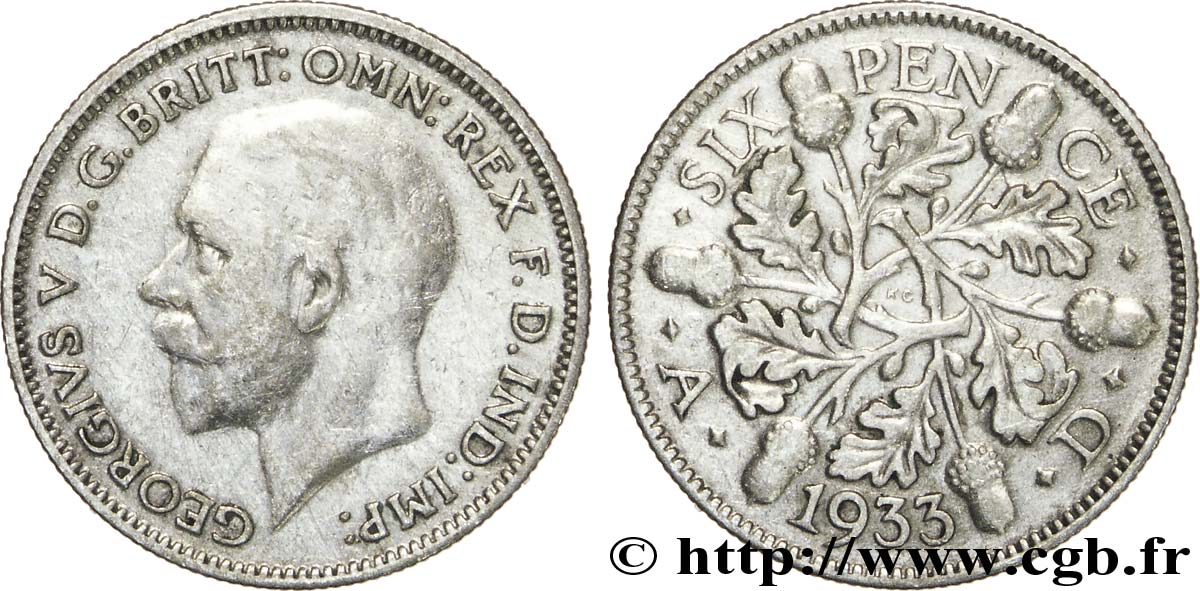 VEREINIGTEN KÖNIGREICH 6 Pence Georges V 1933  fSS 