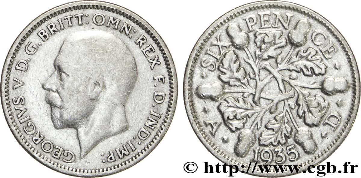 UNITED KINGDOM 6 Pence Georges V / 6 rameaux de chêne 1935  VF 