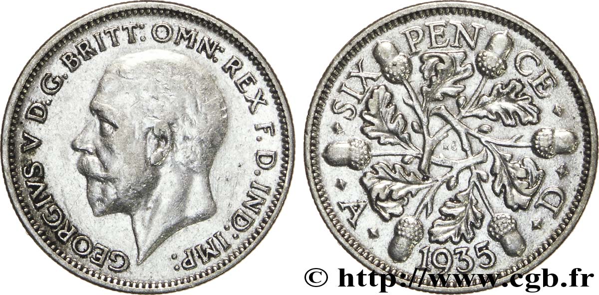 UNITED KINGDOM 6 Pence Georges V / 6 rameaux de chêne 1935  XF 