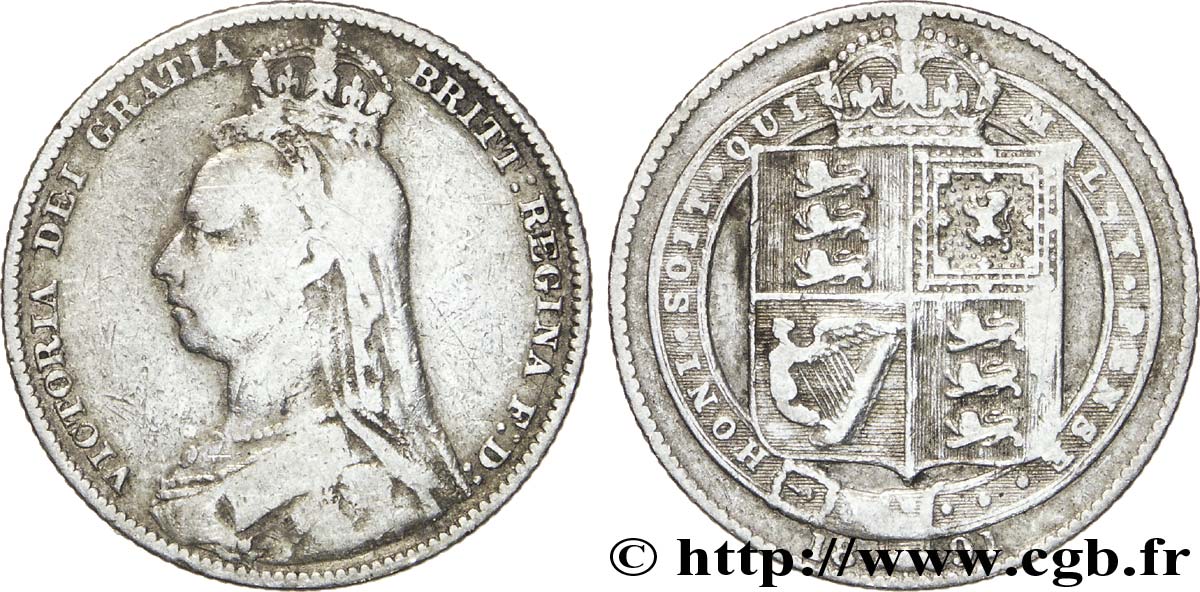 UNITED KINGDOM 1 Shilling Victoria buste large du jubilé 1891  VF 