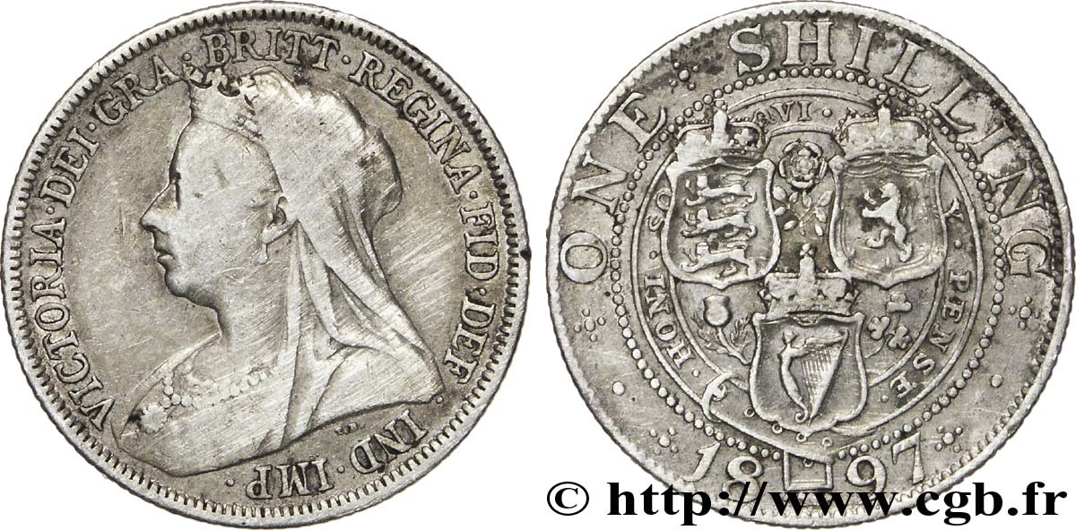 UNITED KINGDOM 1 Shilling Victoria vieille tête  1897  VF 