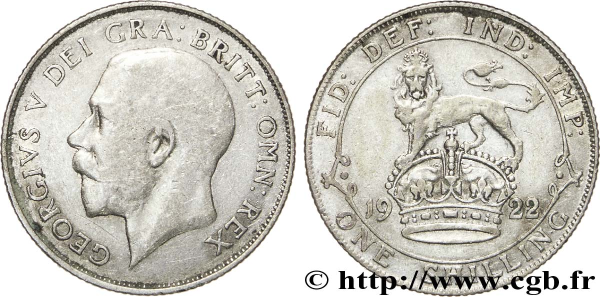 UNITED KINGDOM 1 Shilling Georges V / lion surmontant une couronne 1922  VF 
