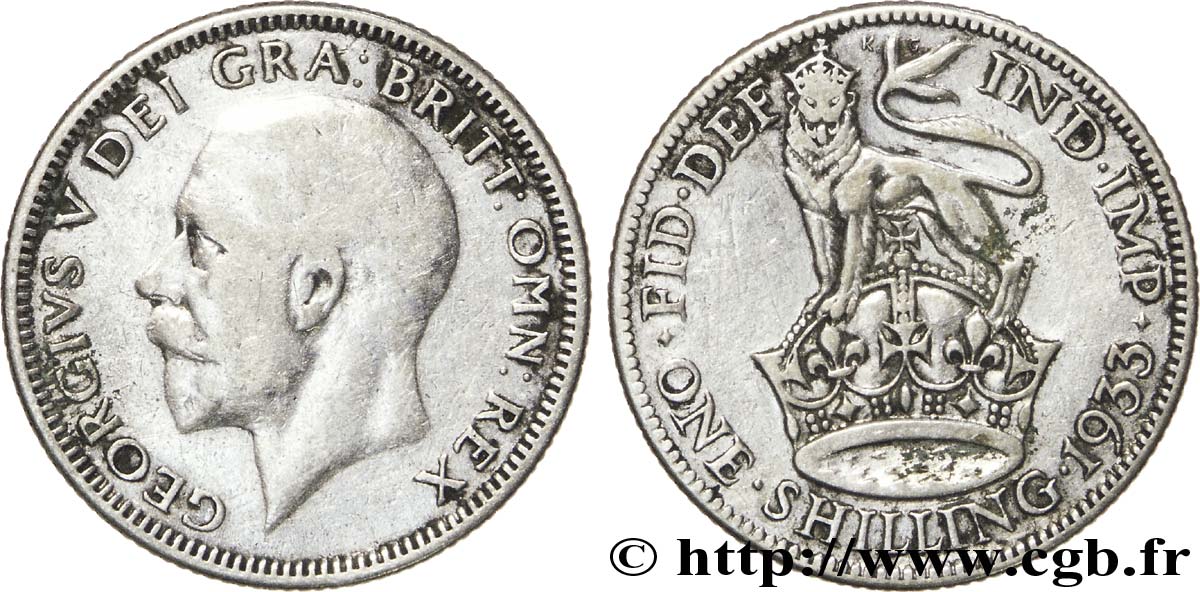 UNITED KINGDOM 1 Shilling Georges V / lion surmontant une couronne 1933  VF 
