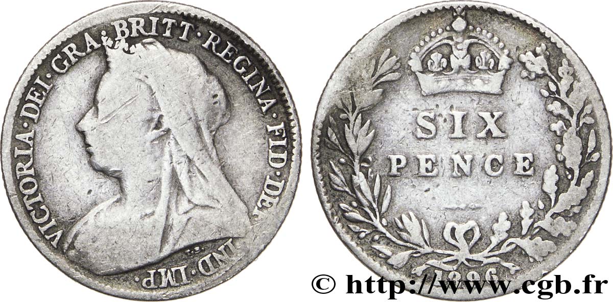 UNITED KINGDOM 6 Pence Victoria “vieille tête” 1896  F 