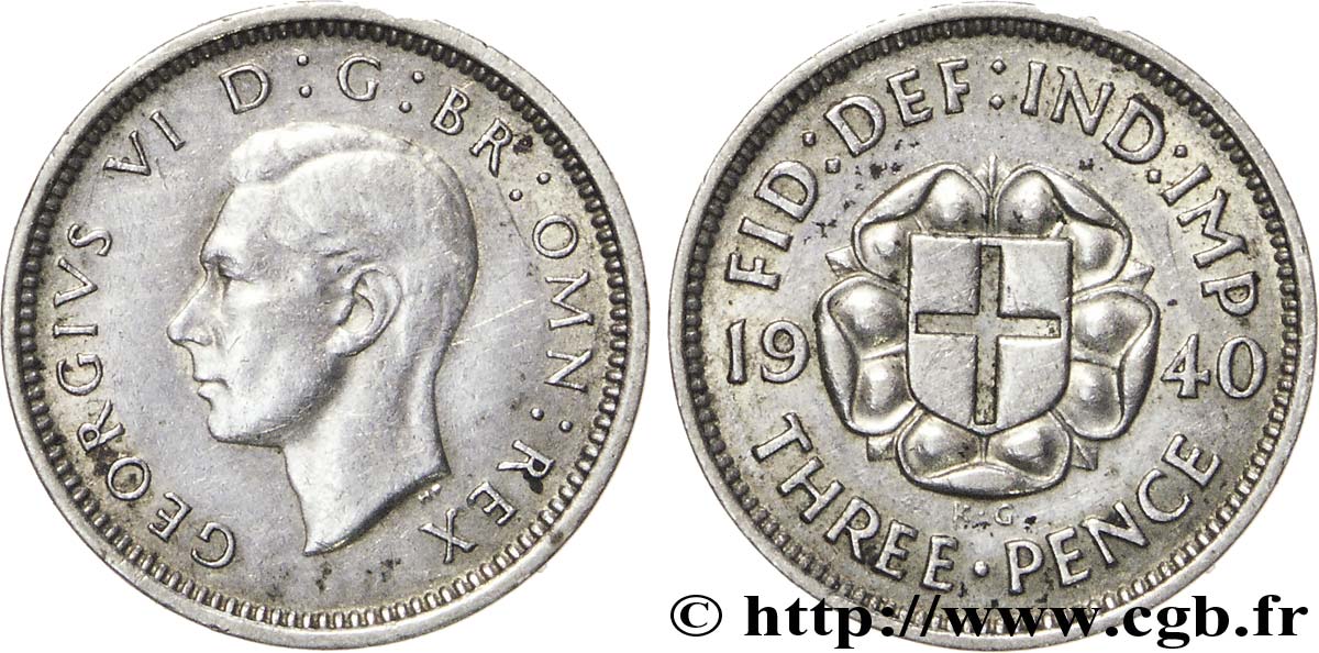 UNITED KINGDOM 3 Pence Georges VI 1940  AU 