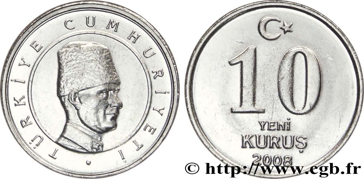 TURKEY 10 Yeni Kurus Kemal Ataturk 2008  MS 