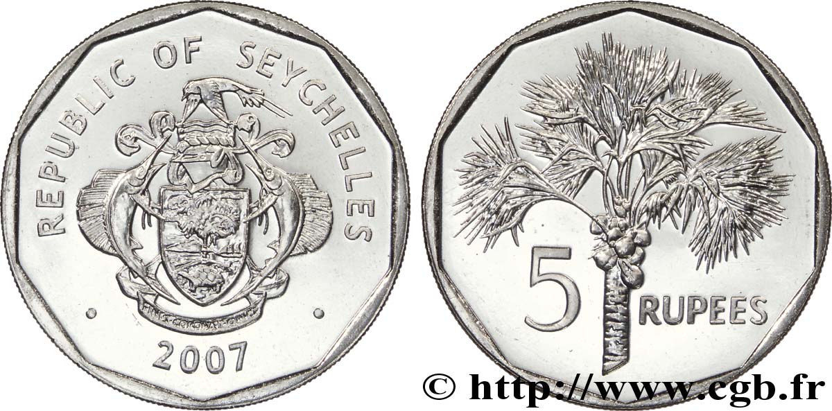 SEYCHELLES 5 Rupees emblème / palmier 2007  SC 