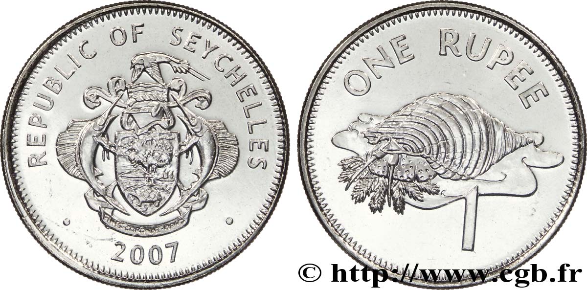 SEYCHELLES 1 Rupee emblème / coquillage 2007  SPL 