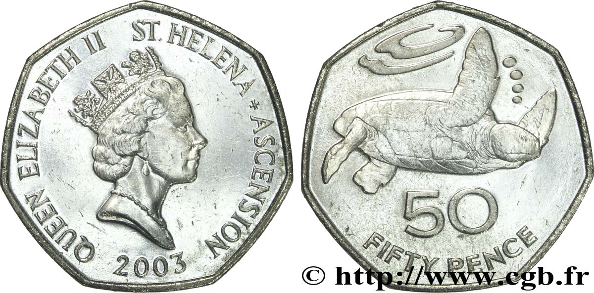 SAINT HELENA & ASCENSION 50 Pence Elisabeth II / tortue verte 2003  AU 
