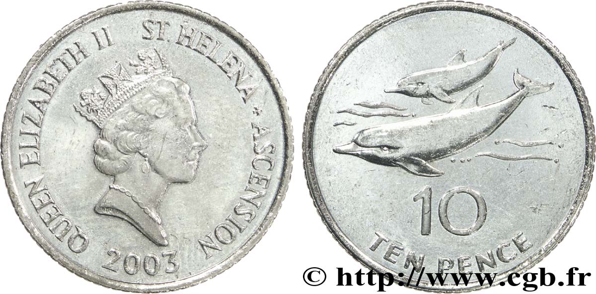 ST. HELENA UND ASCENSION 10 Pence Elisabeth II / dauphins 2003  VZ 