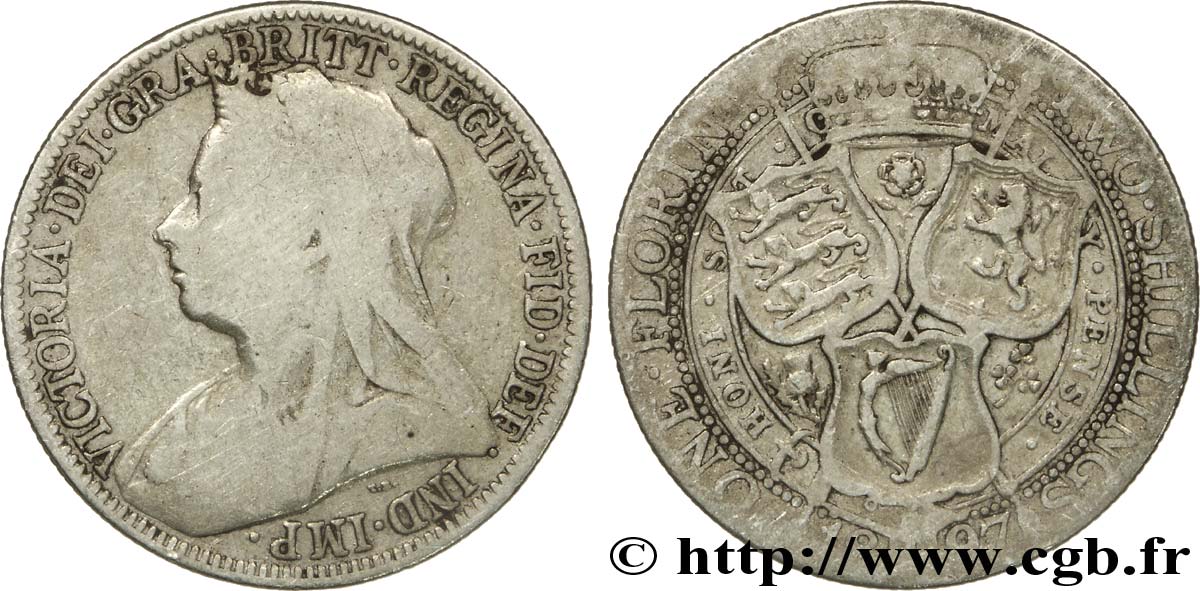REGNO UNITO 1 Florin (2 Shillings) Victoria “Old Head” 1897  q.MB 