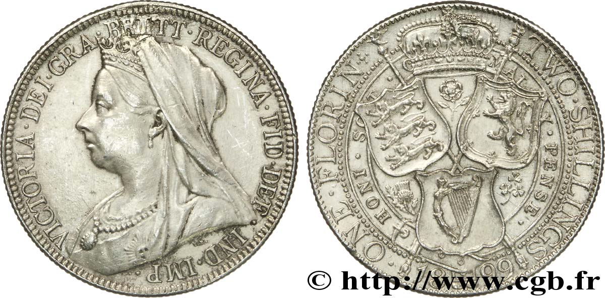 UNITED KINGDOM 1 Florin (2 Shillings) Victoria “Old Head” 1899  AU 