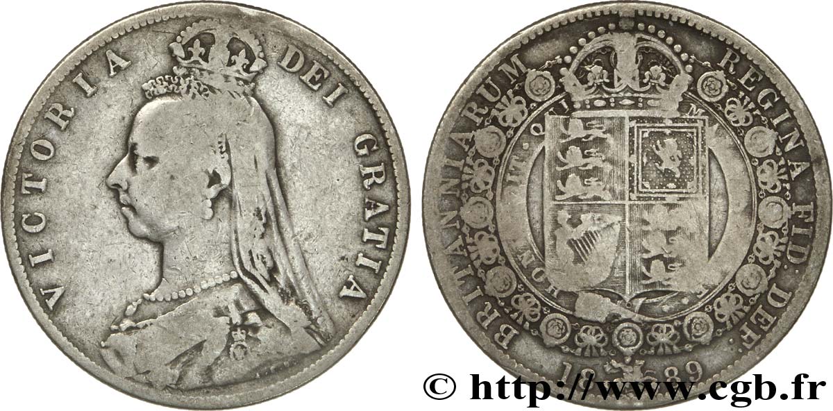 UNITED KINGDOM 1/2 Crown Victoria buste du jubilé 1889  VF 