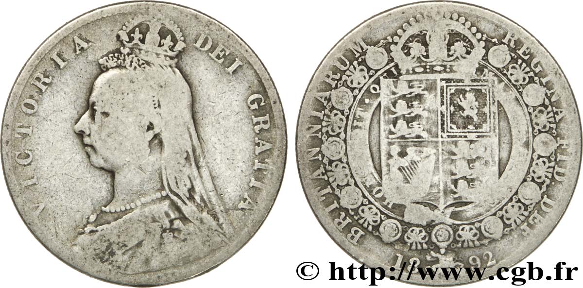REINO UNIDO 1/2 Crown Victoria buste du jubilé 1892  BC 