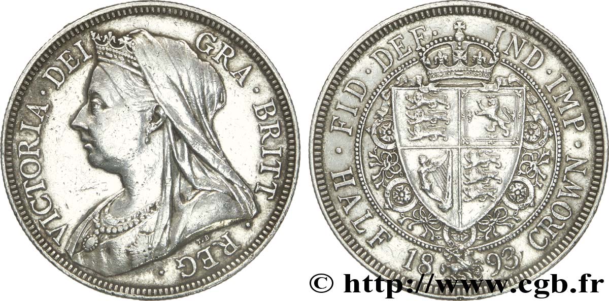 REGNO UNITO 1/2 Crown Victoria “Old Head” / armes couronnées 1893  q.SPL 