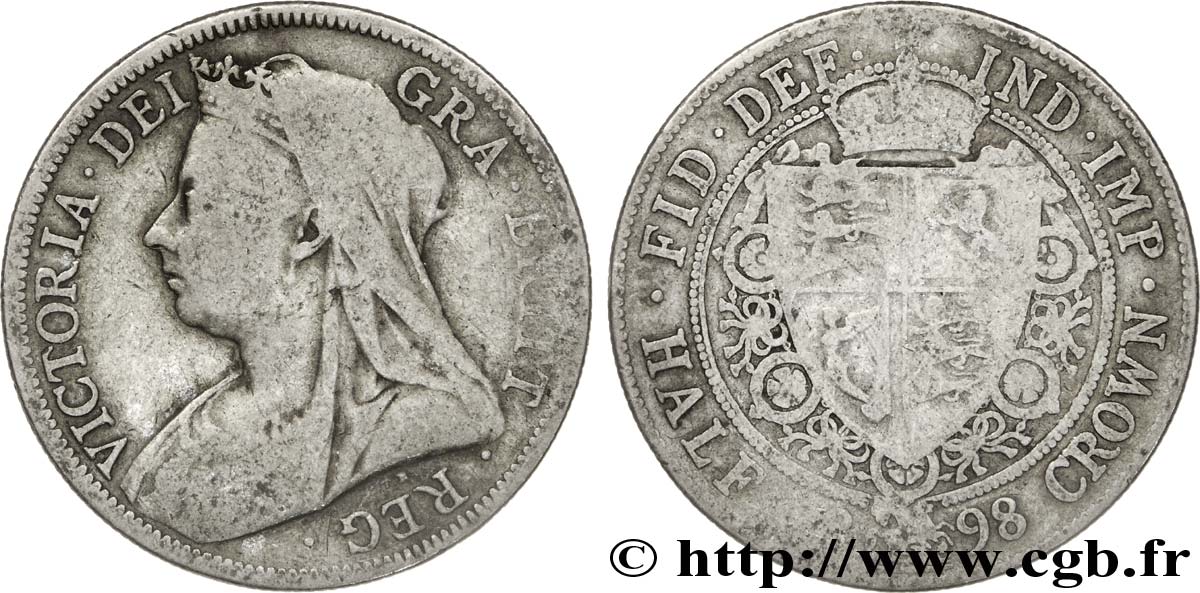 REINO UNIDO 1/2 Crown Victoria “Old Head” / armes couronnées 1898  BC 