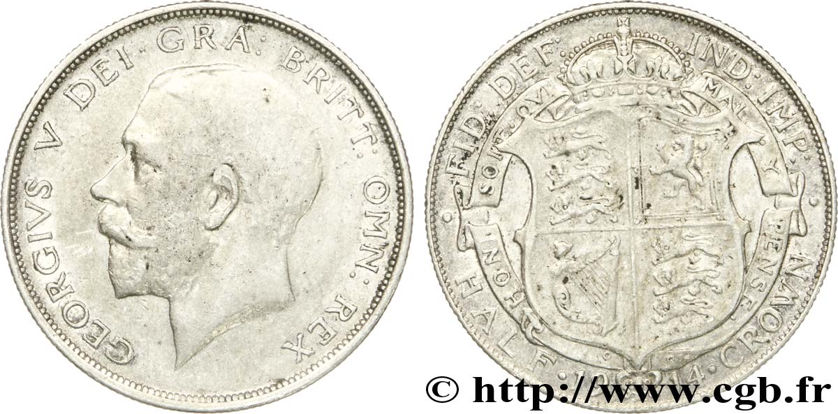REINO UNIDO 1/2 Crown Georges V 1914 Londres BC 