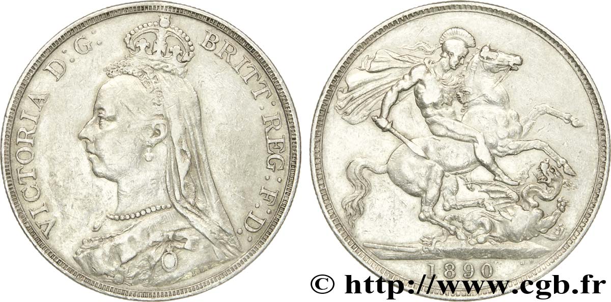 UNITED KINGDOM 1 Crown Victoria buste du jubilé / St Georges terrassant le dragon 1890  XF 