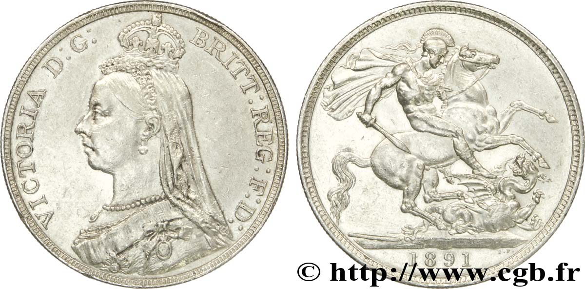 UNITED KINGDOM 1 Crown Victoria buste du jubilé / St Georges terrassant le dragon 1891  AU 