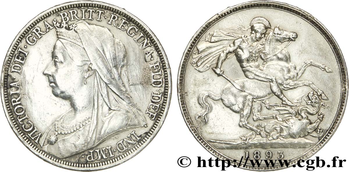 REGNO UNITO 1 Crown Victoria “old Head” / St Georges terrassant le dragon, an LVI 1893  MB 
