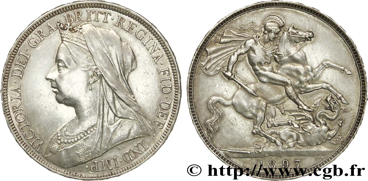 UNITED KINGDOM 1 Crown Victoria “old Head” / St Georges terrassant le dragon, an LXI 1897  AU 